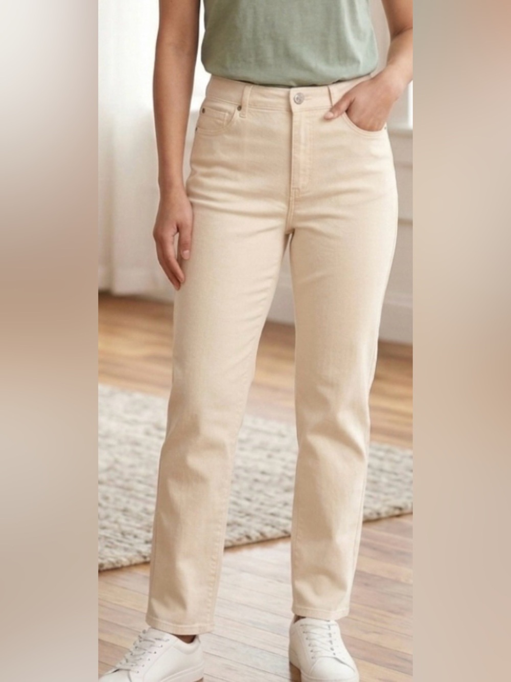 Gloria Vanderbilt Boyfriend Fit Ivory Denim Pants Size 10